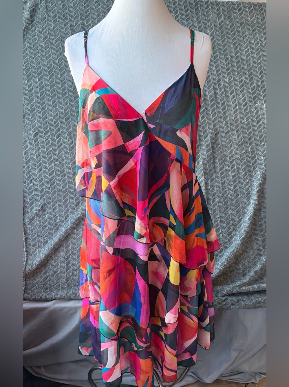 Molly Bracken Multicolor Abstract Print Ruffle Midi Dress‎
